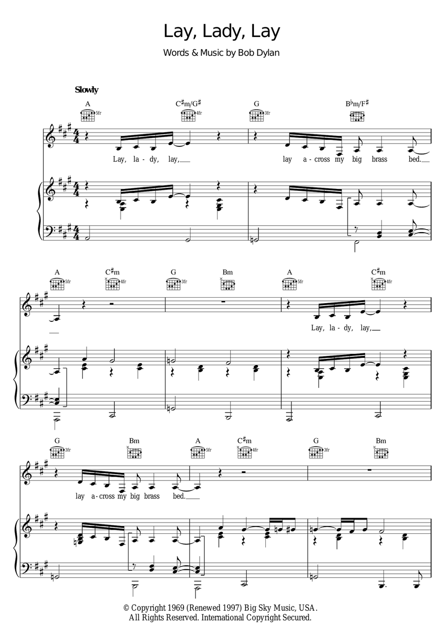Lay Lady Lay Piano, Vocal scores gallery preview page 1