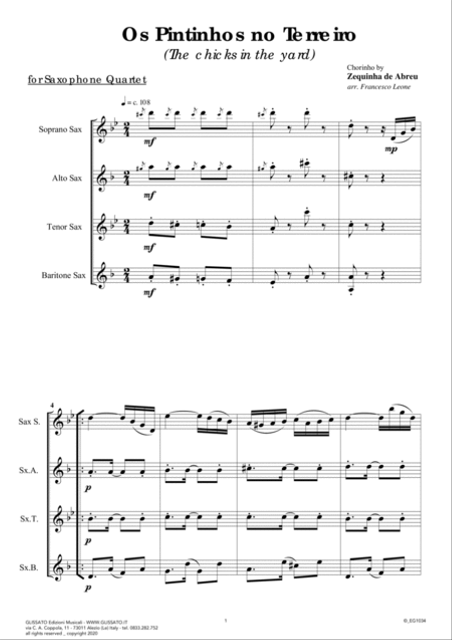 Saxophone Quartet sheet music: "Os Pintinhos no Terreiro" (score & parts) image number null