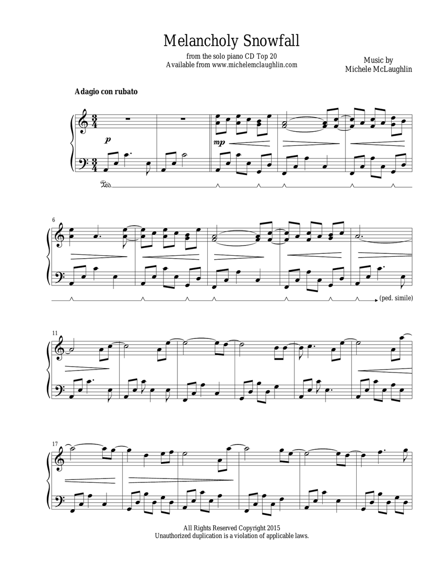 Melancholy Snowfall Piano Solo scores gallery preview page 1
