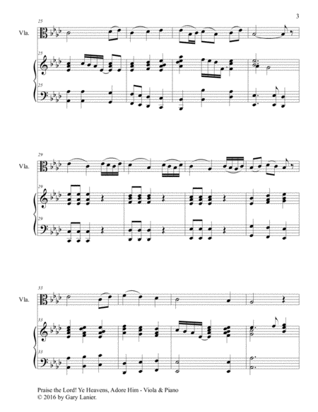 PRAISE THE LORD! YE HEAVENS, ADORE HIM (Duet – Viola & Piano with Score/Part) image number null