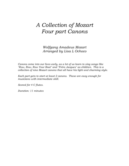 A Collection of Mozart Four Part Canons for Flute Quartet image number null