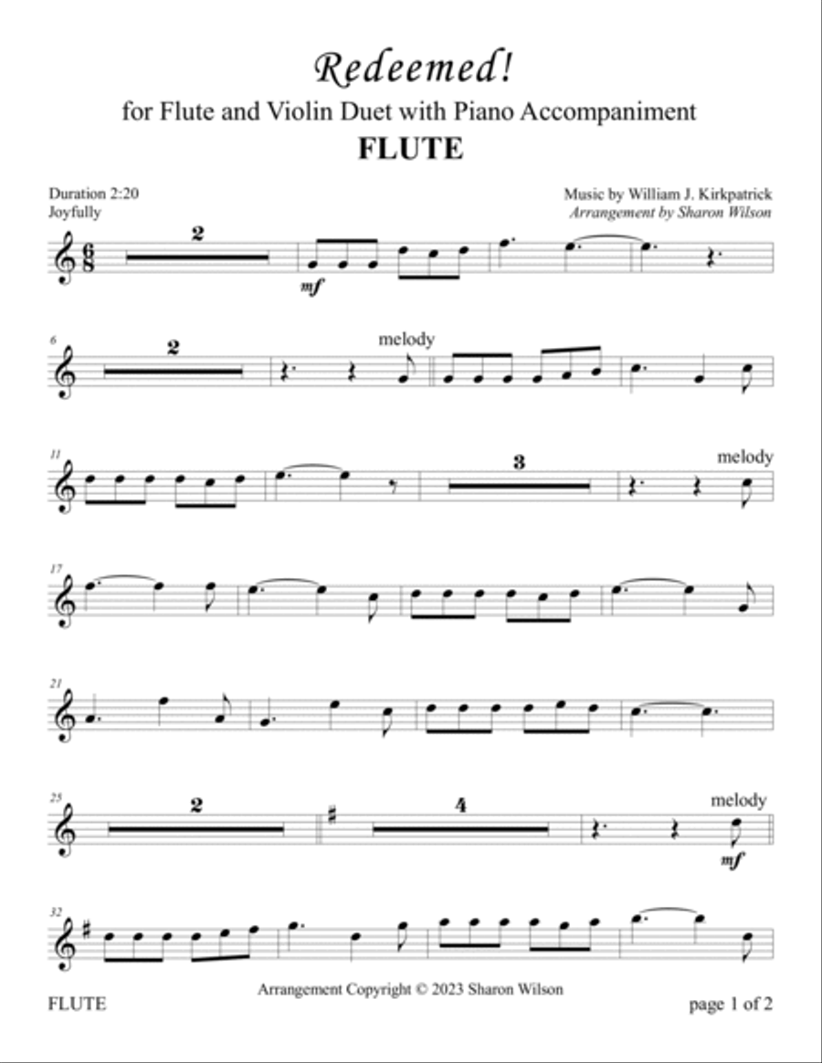 Redeemed! (for Flute and/or Violin Duet with Piano Accompaniment) Flute scores gallery preview page 3