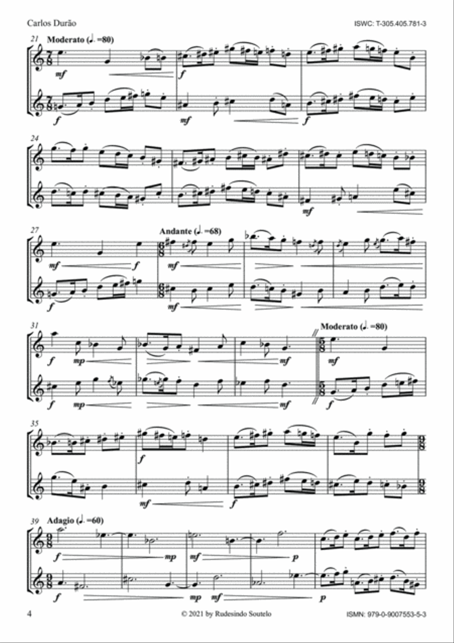 Carlos Durão (Flute and/or Violin Duo) Woodwind Ensemble scores gallery preview page 4
