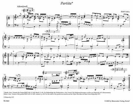 Clavier- und Orgelwerke abschriftlicher ueberlieferung: Partiten und Partitensaetze, Teil 1a