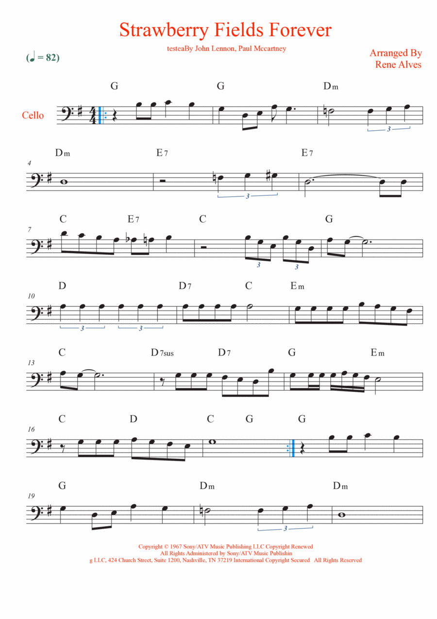 Strawberry Fields Forever Cello Solo scores gallery preview page 1