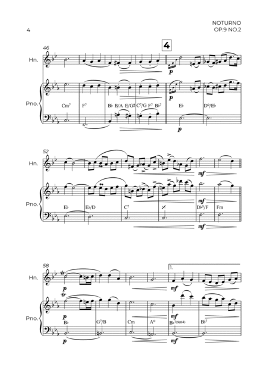 NOTURNO OP.9 NO.2 - CHOPIN - HORN & PIANO Brass Duet scores gallery preview page 4