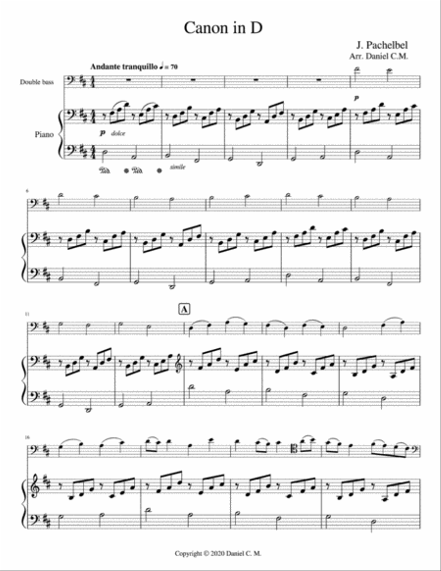 Canon in D (double bass and piano) Double Bass scores gallery preview page 2