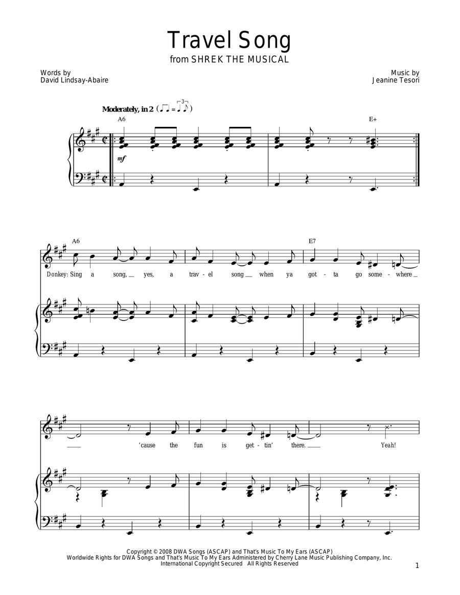 Travel Song Piano, Vocal, Guitar scores gallery preview page 1