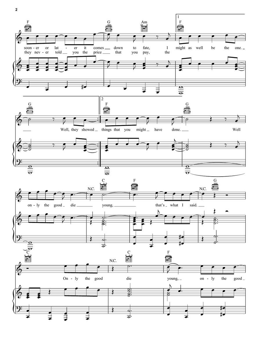 Only The Good Die Young Only The Good Die Young Piano, Vocal, Guitar scores gallery preview page 2