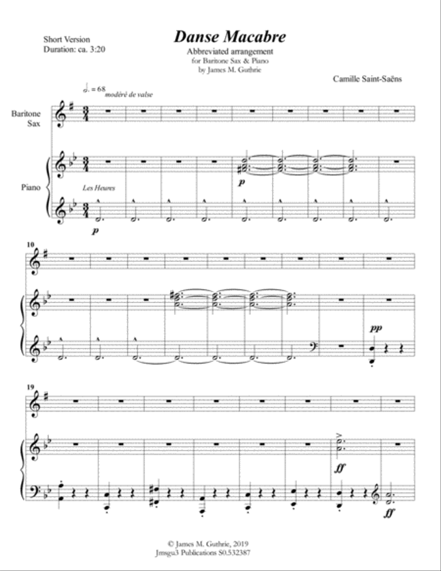 Saint-Saëns: Danse Macabre for Baritone Sax & Piano Short Version Baritone Saxophone scores gallery preview page 1