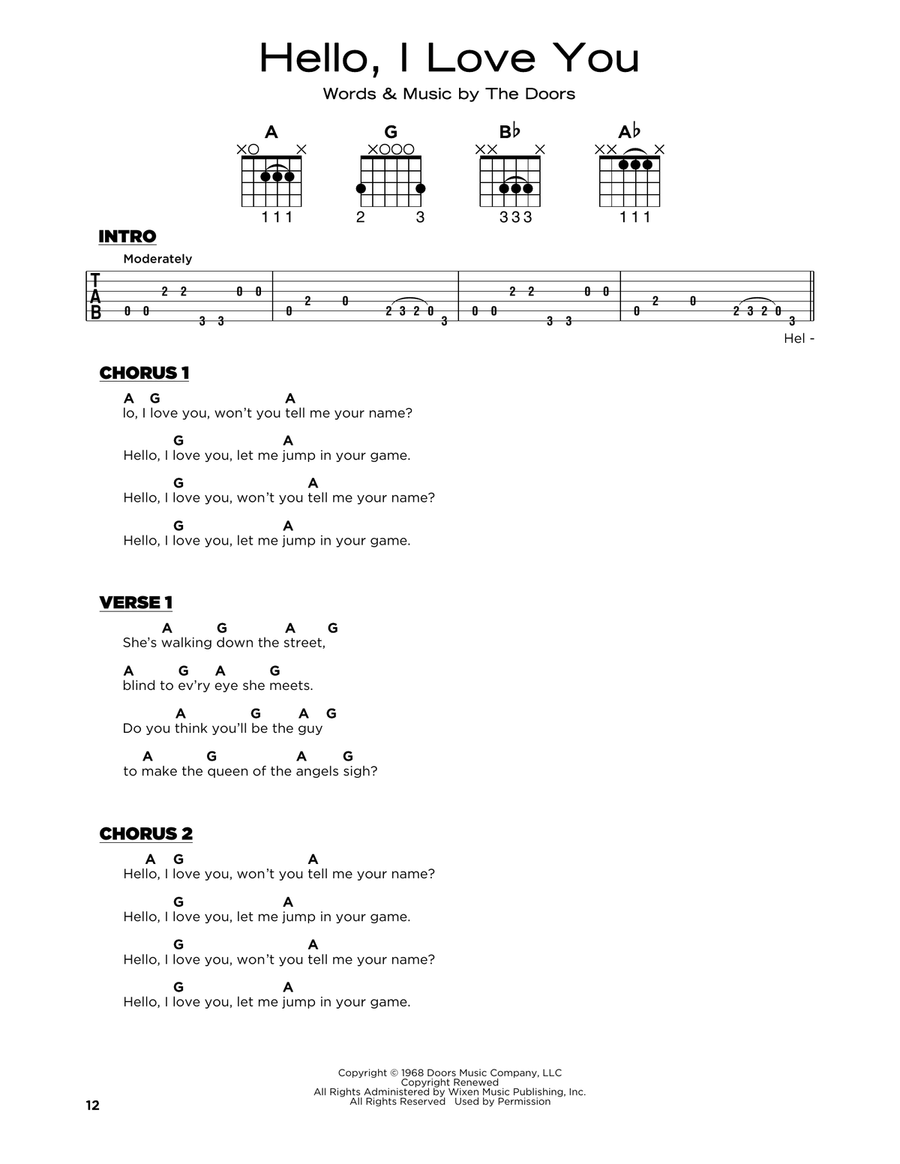 Hello, I Love You Easy Guitar scores gallery preview page 1