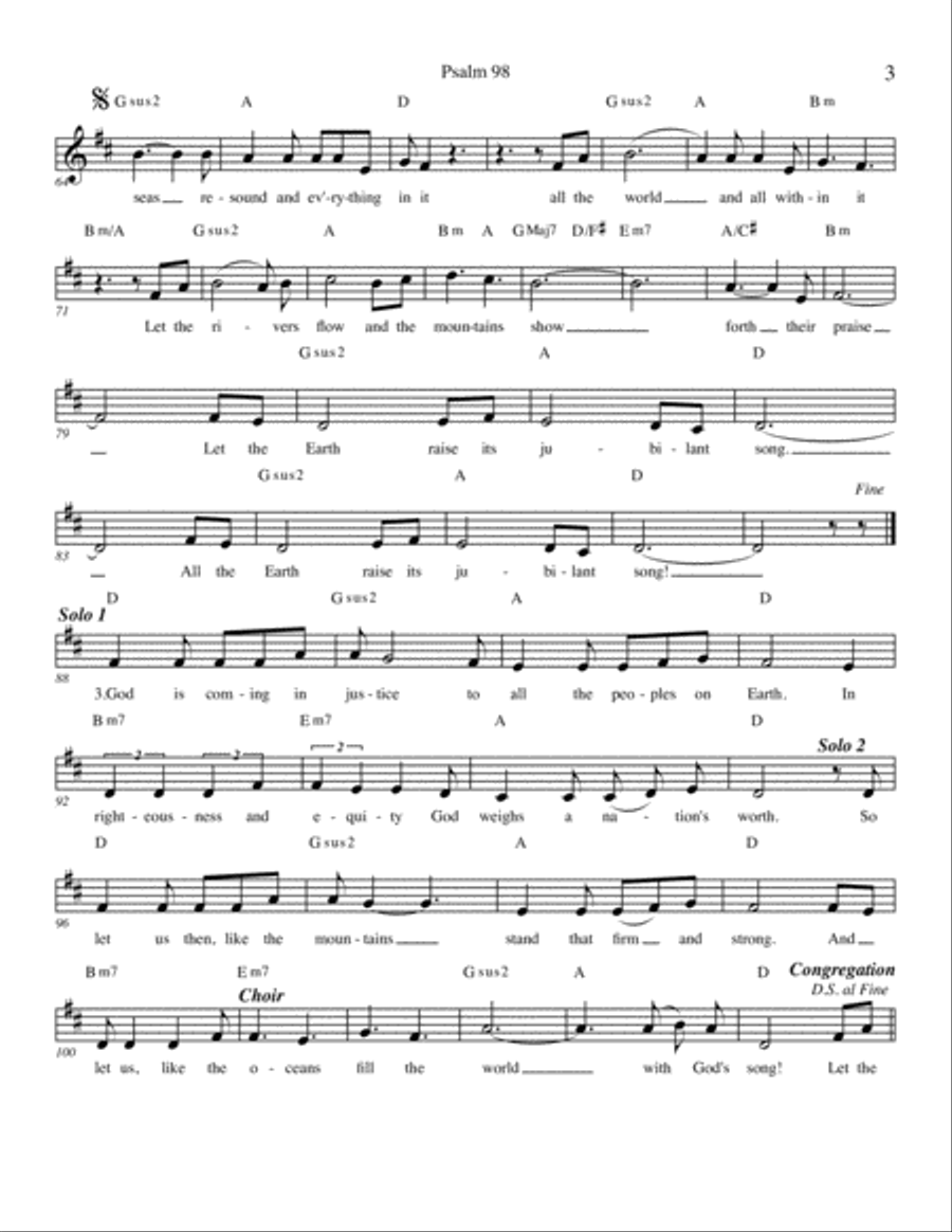 Sing to the Lord a New Song (Psalm 98) Complete congregational packet Unison Choir scores gallery preview page 3