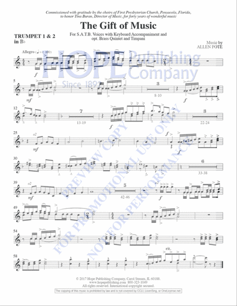 Gift of Music, The- Brass Parts: Conductor's Score: 2 B-flat Trumpets, 3 Trombon Choir scores gallery preview page 13