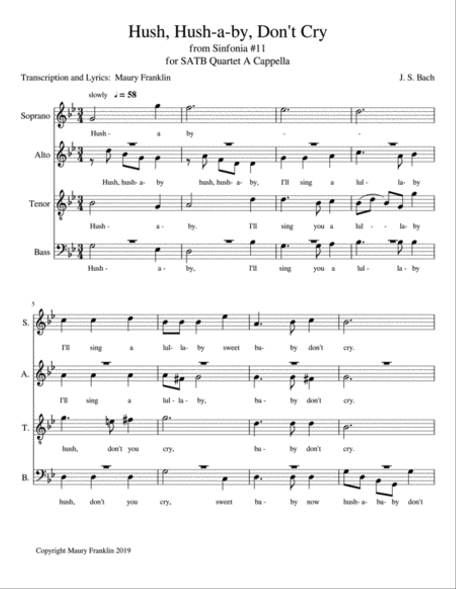 Hush, Hush-a-by, Don't Cry 4-Part scores gallery preview page 1