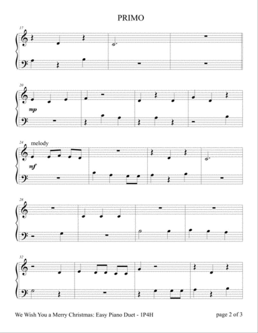 We Wish You a Merry Christmas (Easy Piano Duet; 1 Piano, 4 Hands) Piano Method scores gallery preview page 3