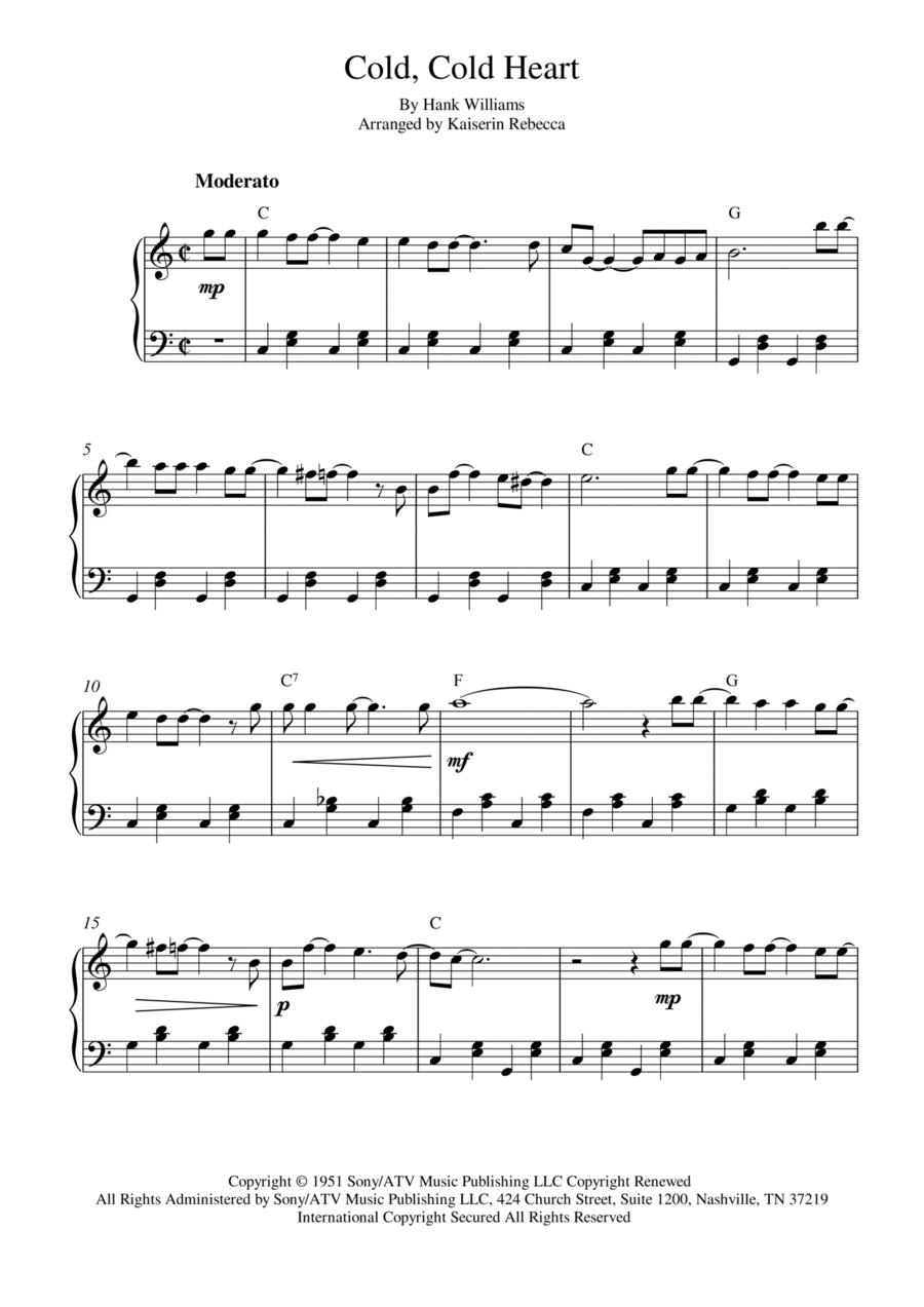 Cold, Cold Heart Piano Solo scores gallery preview page 1