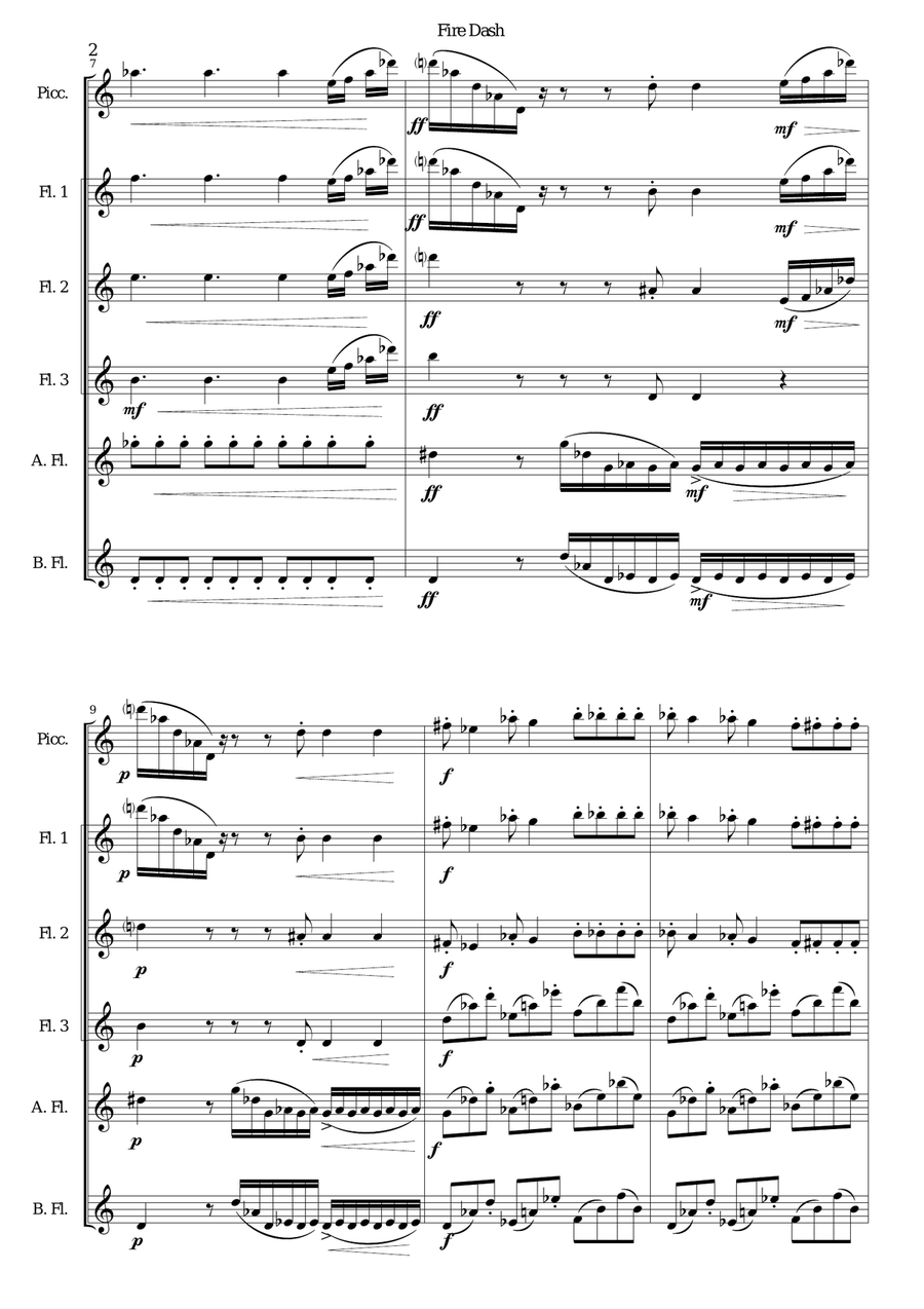 Fire Dash (flute sextet) Flute Solo scores gallery preview page 2