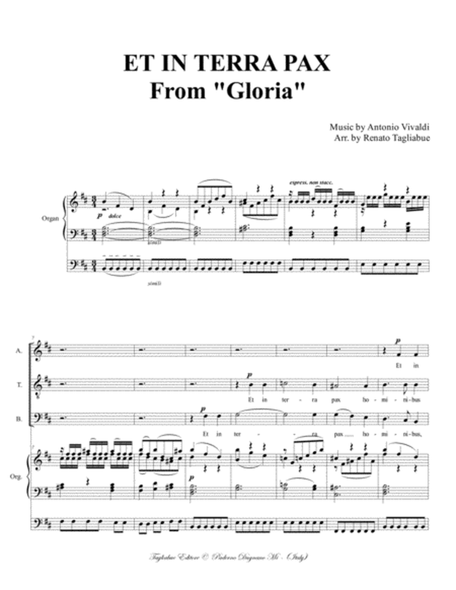 ET IN TERRA PAX - From "Gloria - RV 589 - Vivaldi" - Arr. for SATB Choir and Organ 3 staff image number null