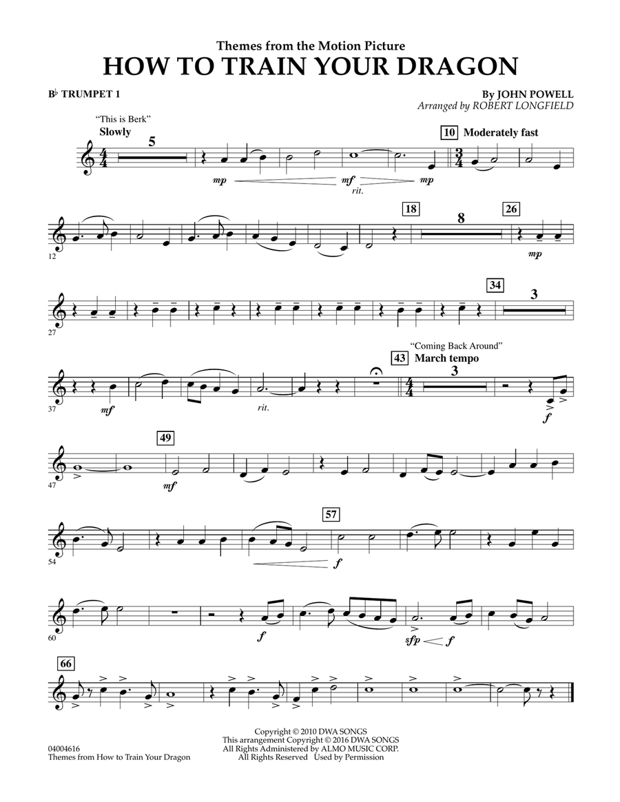 Themes from How to Train Your Dragon - Bb Trumpet 1 Concert Band scores gallery preview page 1