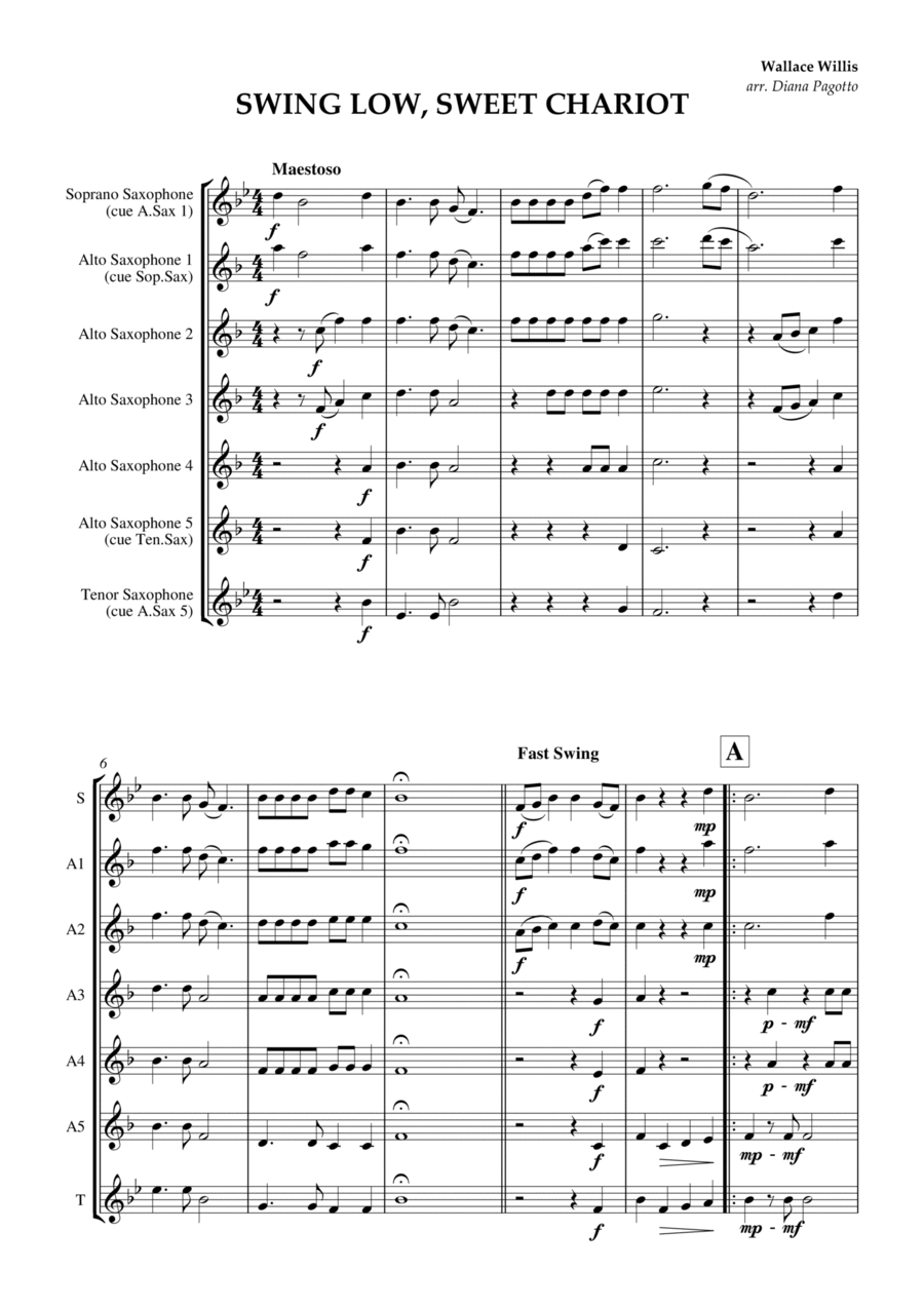 Swing Low, Sweet Chariot Saxophone Quintet scores gallery preview page 1