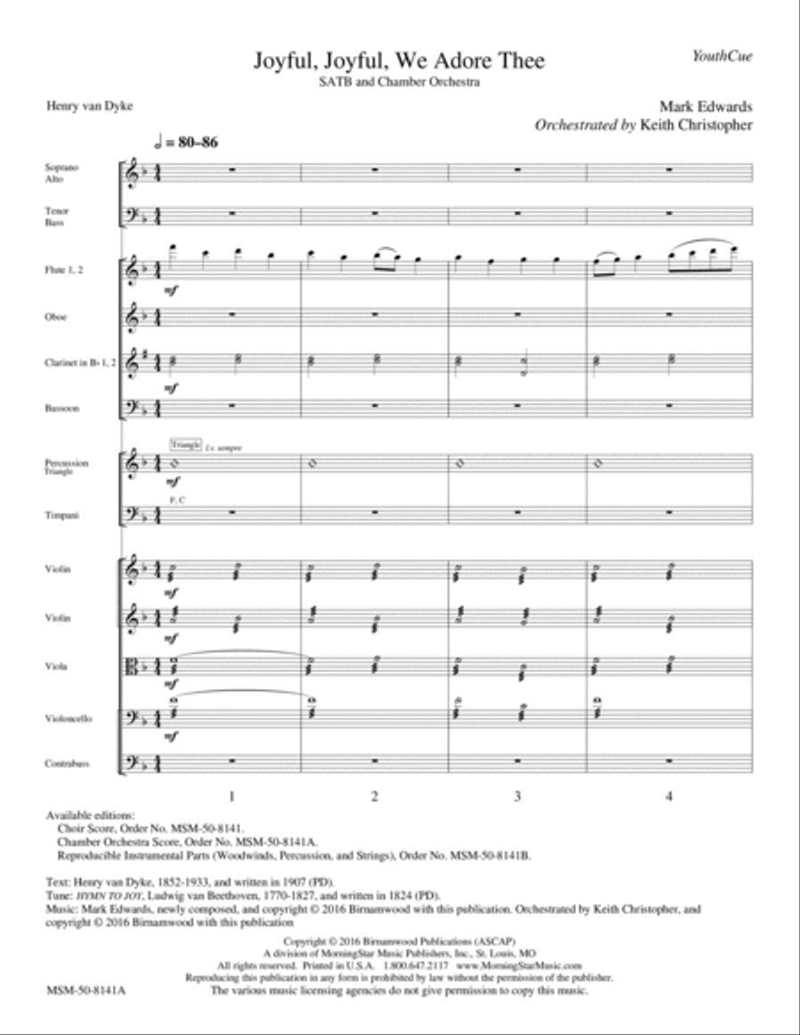 Joyful, Joyful, We Adore Thee (Downloadable Chamber Orchestra Score) Chamber Orchestra scores gallery preview page 1