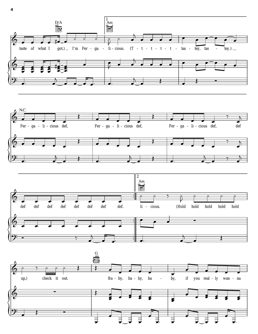 Fergalicious Piano, Vocal, Guitar scores gallery preview page 4