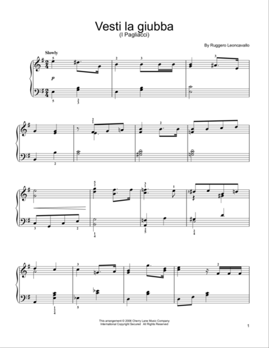 Vesti La Giubba Easy Piano scores gallery preview page 1