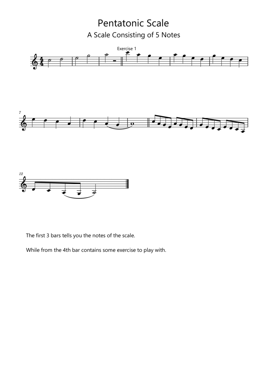 Pentatonic Exercise Piano, Vocal, Guitar scores gallery preview page 1