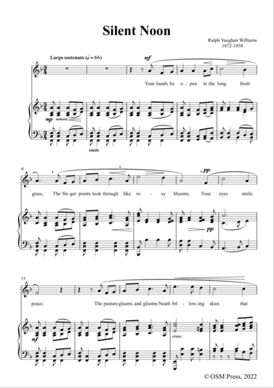 Vaughan Williams-Silent Noon,in F Major,for Voice and Piano Voice Solo scores gallery preview page 3