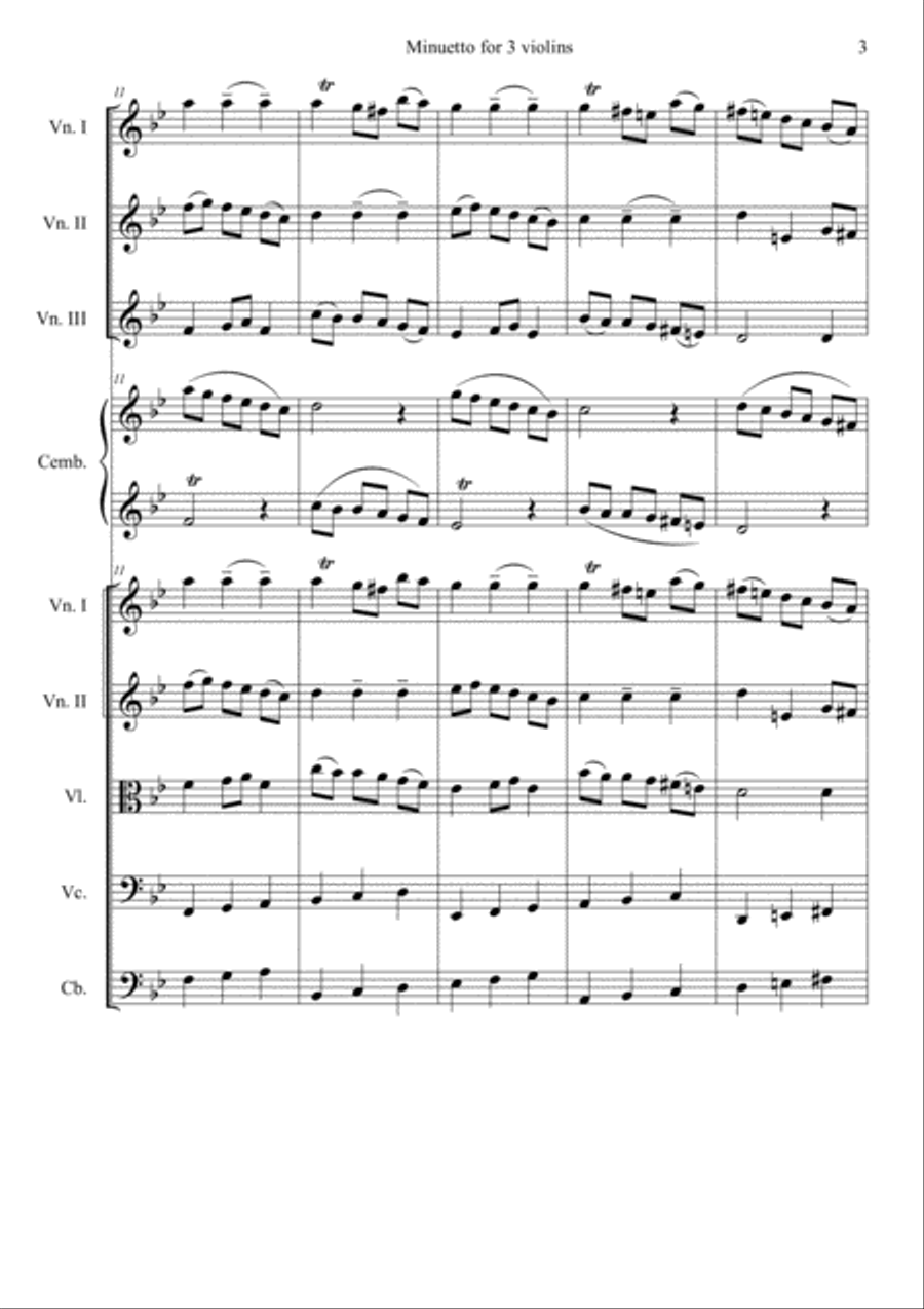 Baroque Menuet for School String Orchestra and 3 violins Full Orchestra scores gallery preview page 3