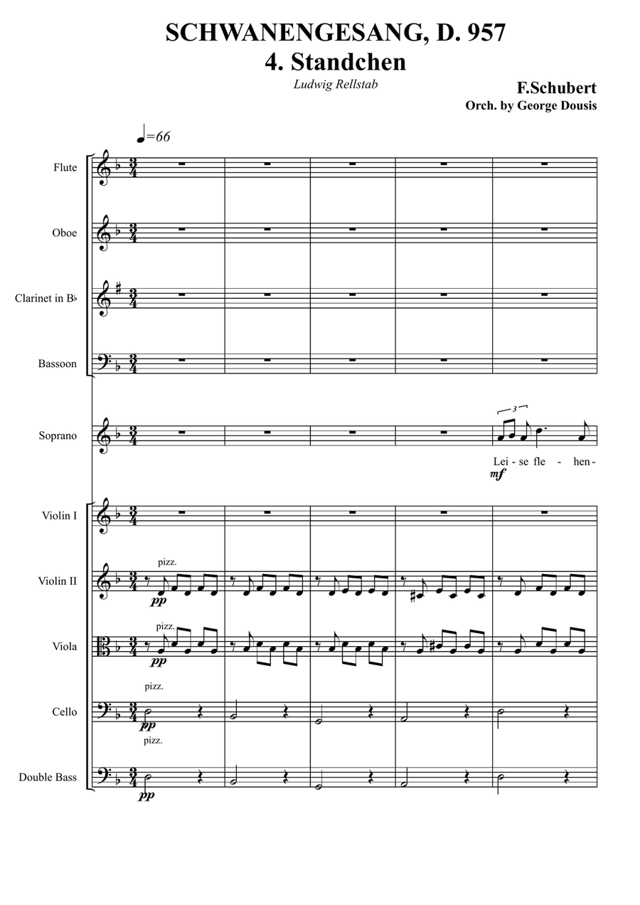 F.Schubert , Ständchen, D957 (Soprano voice - chamber orchestra) Chamber Orchestra scores gallery preview page 1