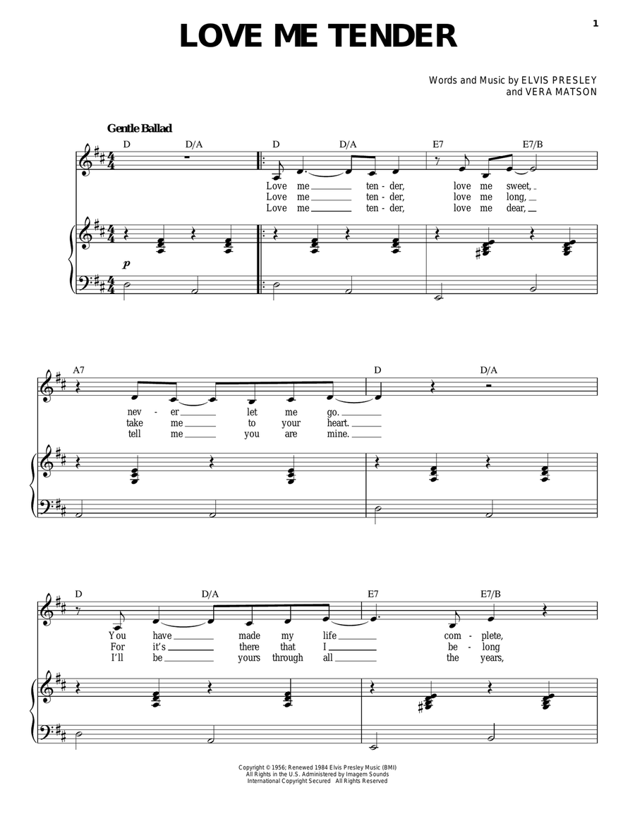 Love Me Tender Piano, Vocal scores gallery preview page 1