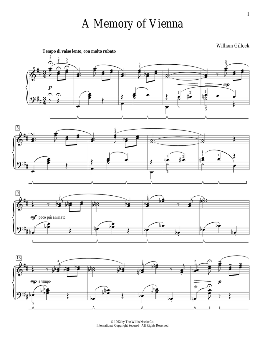 A Memory Of Vienna Piano Method scores gallery preview page 1