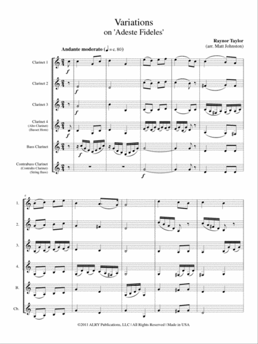Variations on ‘Adeste Fideles’ for Clarinet Quintet Clarinet Quintet scores gallery preview page 2