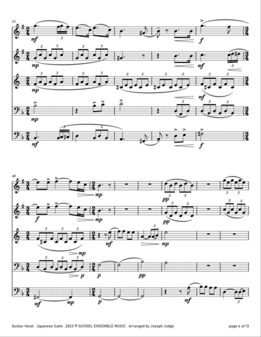 Japanese Suite by Holst for Brass Quintet in Schools Brass Quintet scores gallery preview page 4