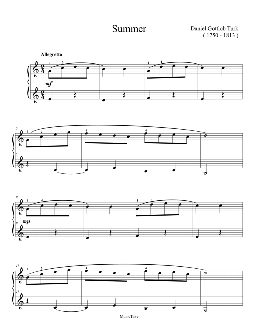 Summer Easy Piano scores gallery preview page 1