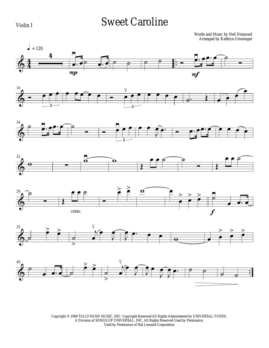 Sweet Caroline String Quartet scores gallery preview page 1