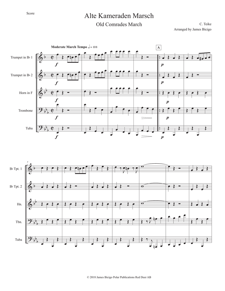 Alte Kameraden (Old Comrades) March Brass Ensemble scores gallery preview page 1