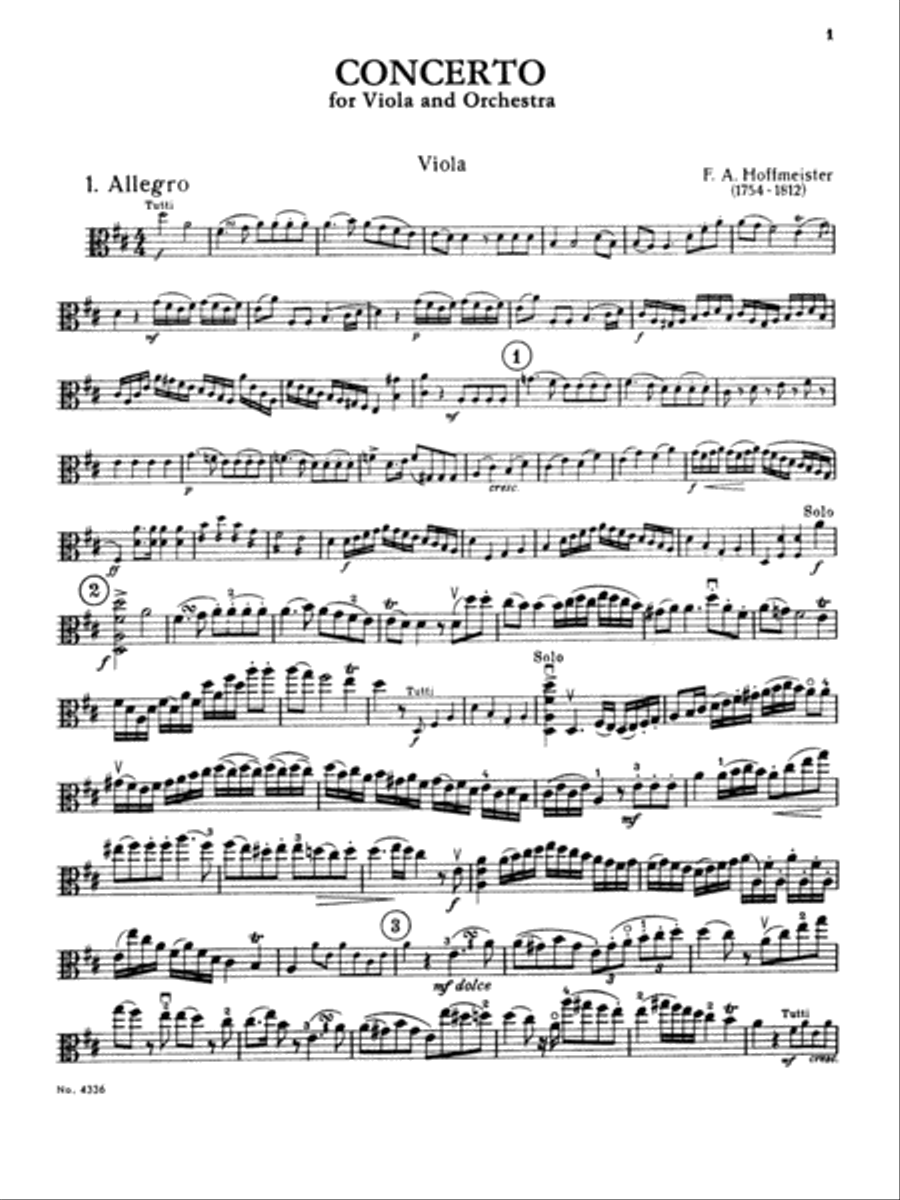 Hoffmeister: Viola Concerto in D Major Viola Solo scores gallery preview page 1