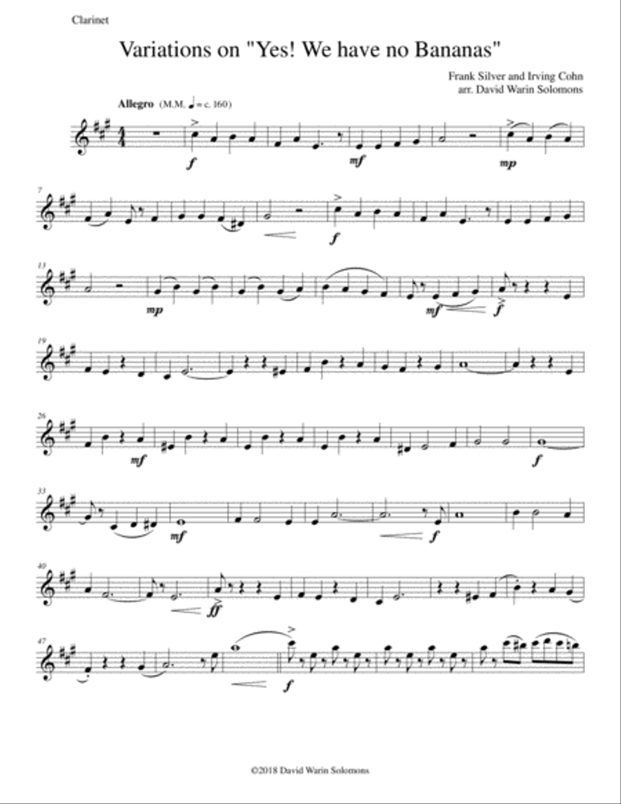 Variations on Yes We Have No Bananas for clarinet and alto clarinet E-Flat Clarinet scores gallery preview page 5