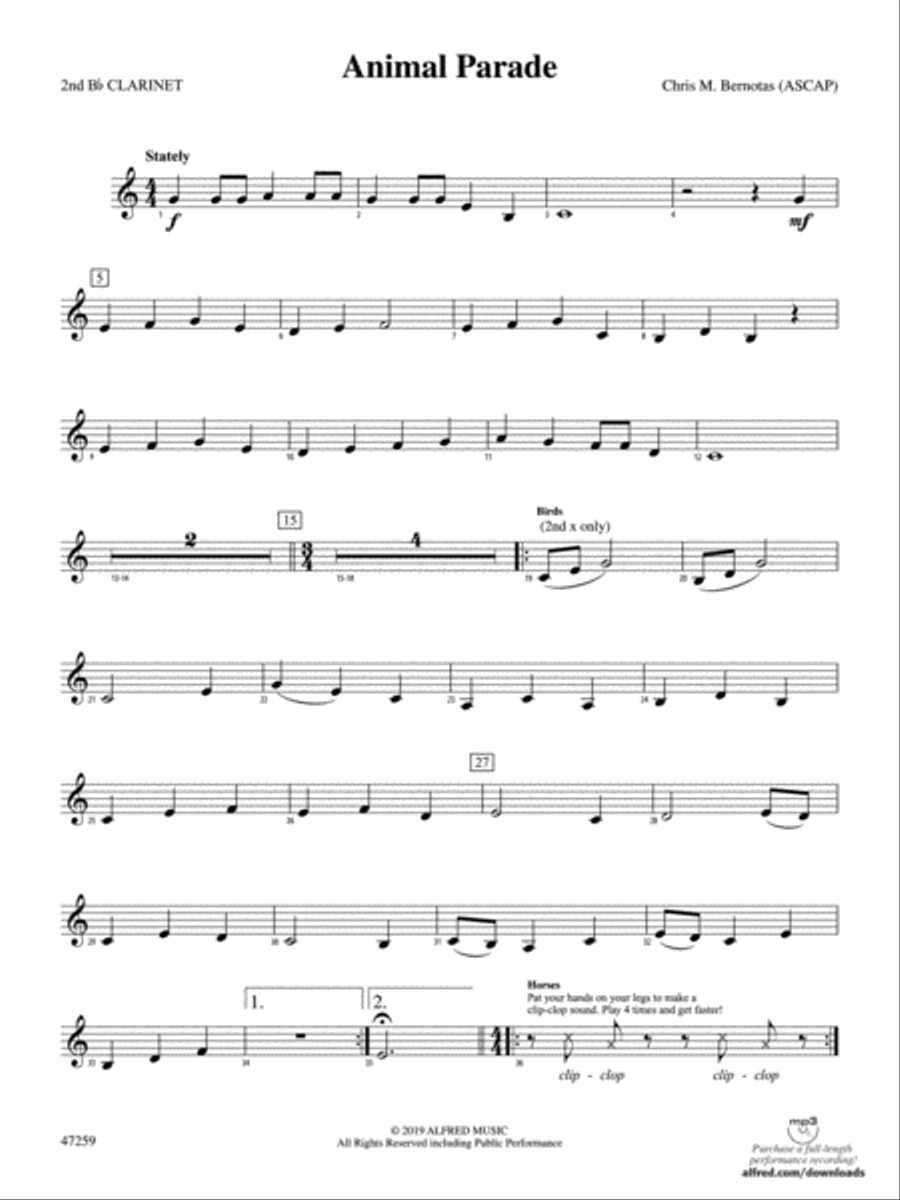 Animal Parade: 2nd B-flat Clarinet Concert Band scores gallery preview page 1