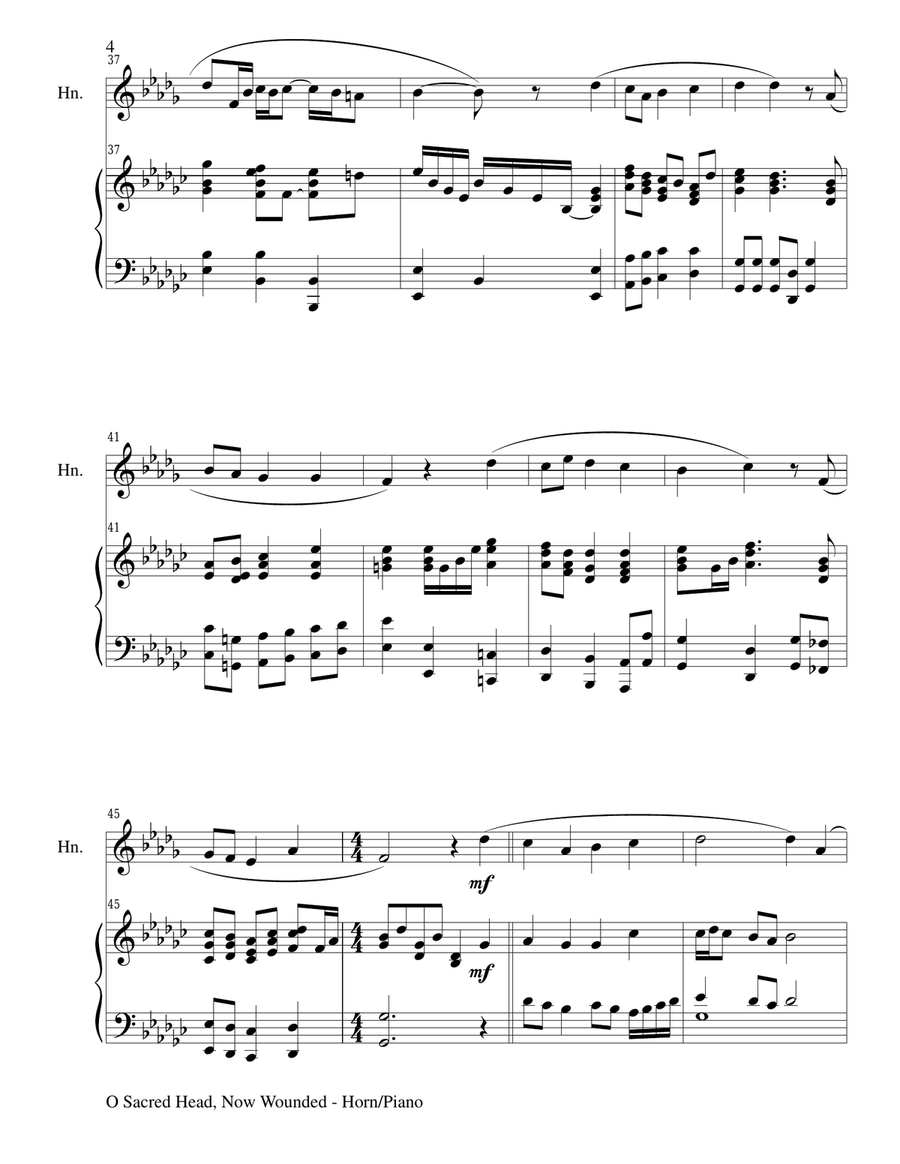 O SACRED HEAD, NOW WOUNDED (F Horn/Piano and Horn Part) Brass Duet scores gallery preview page 4