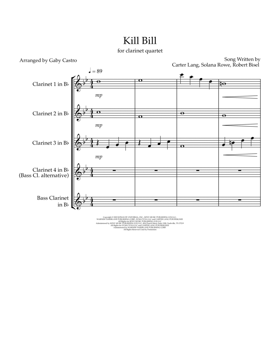 Kill Bill Woodwind Quartet scores gallery preview page 1