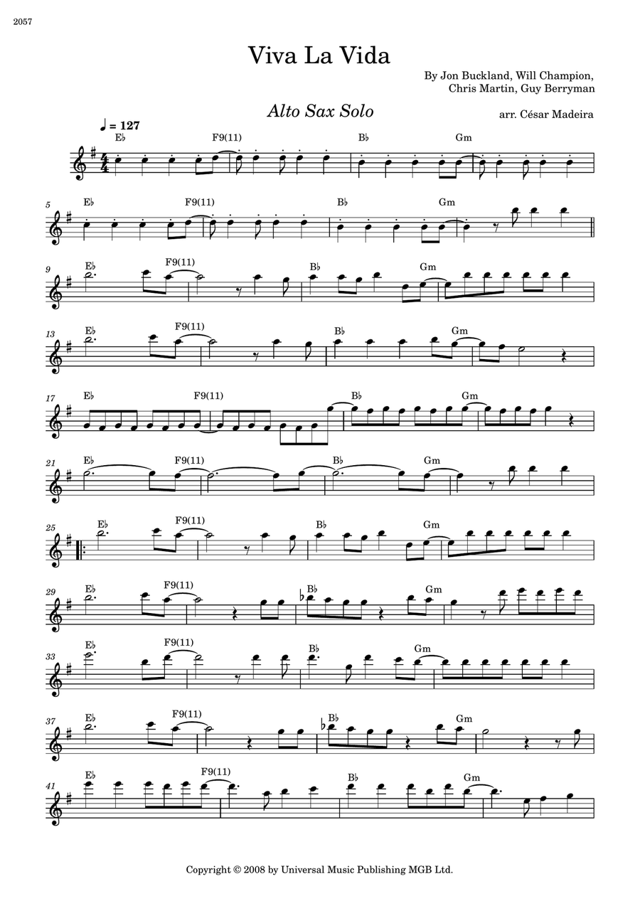 Viva La Vida Viva La Vida Alto Saxophone scores gallery preview page 1