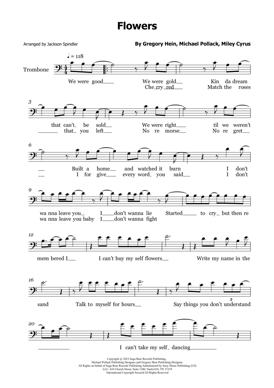 Flowers Trombone Solo scores gallery preview page 1