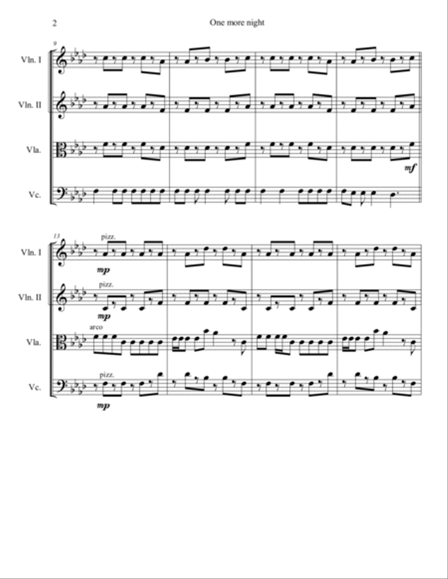 One More Night String Quartet scores gallery preview page 2