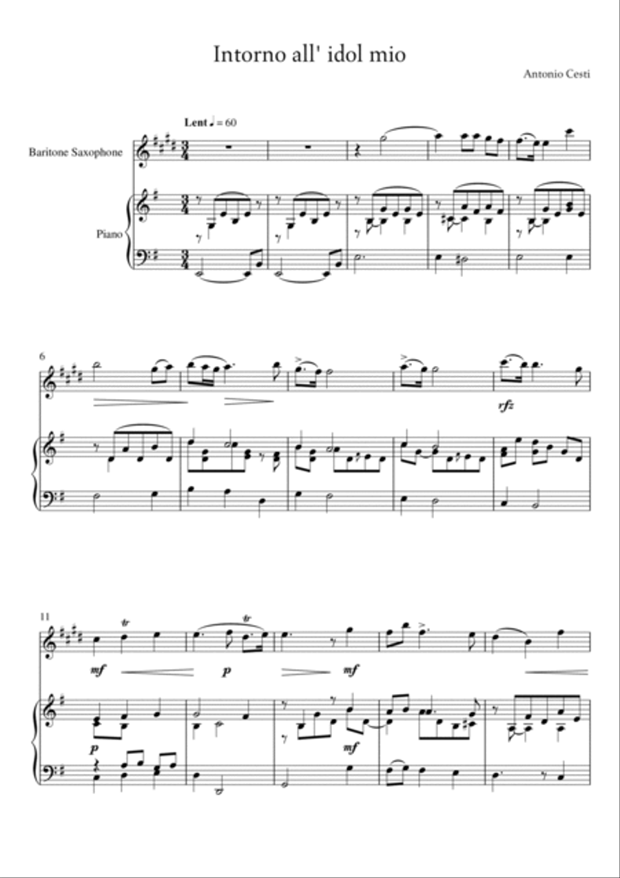 Antonio Cesti - Intorno all idol mio (Piano and Baritone Sax) Small Ensemble scores gallery preview page 2