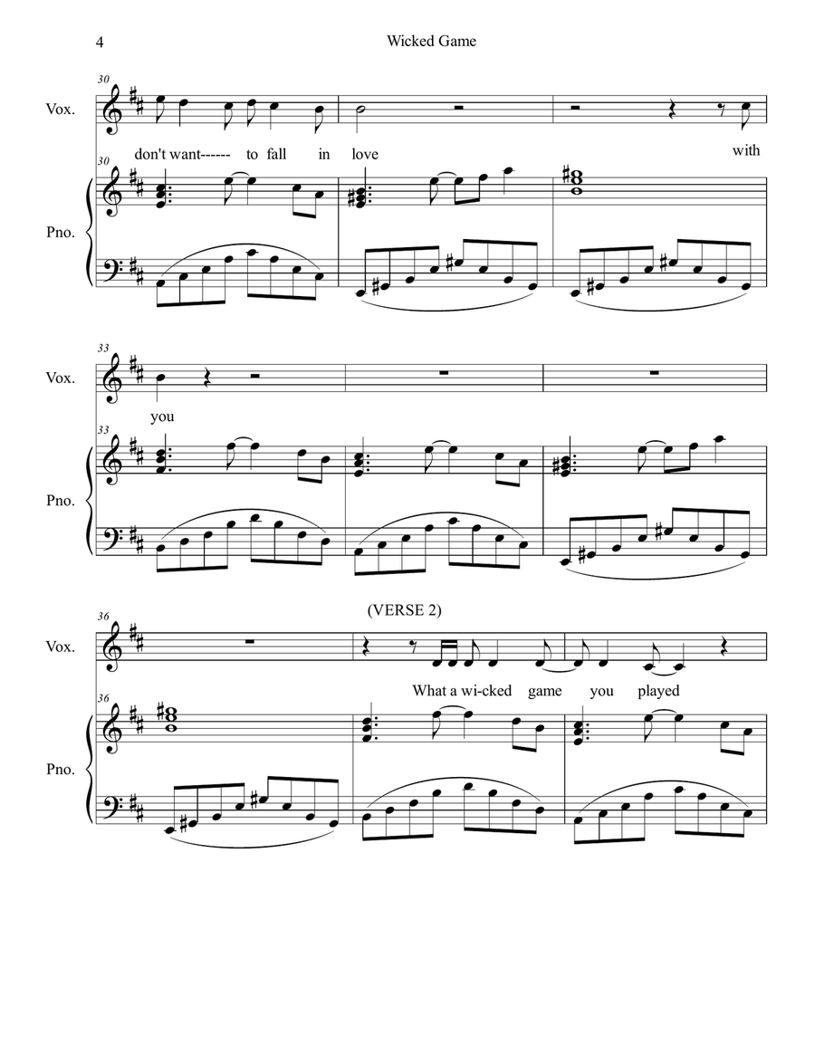 Wicked Game Piano, Vocal scores gallery preview page 5