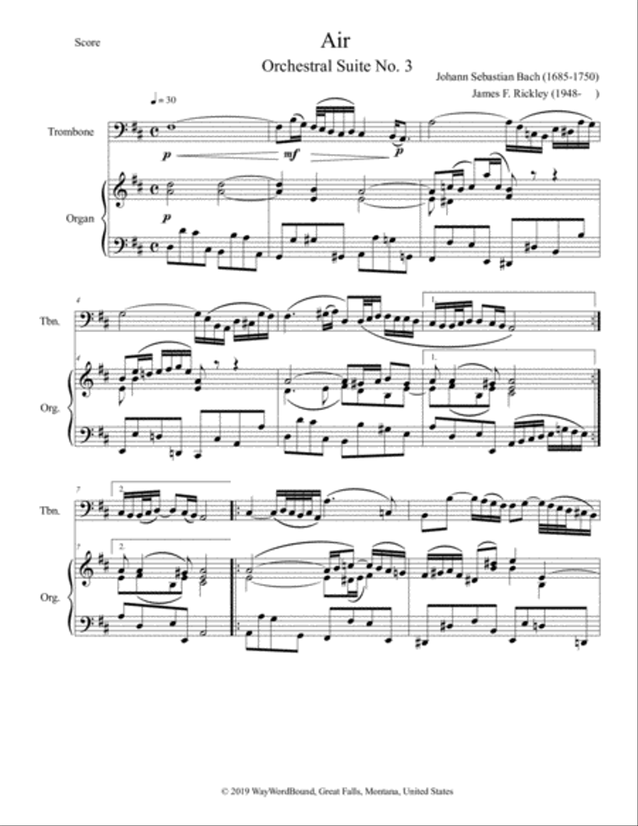 Air from Orchestral Suite No. 3 Trombone Duet scores gallery preview page 1
