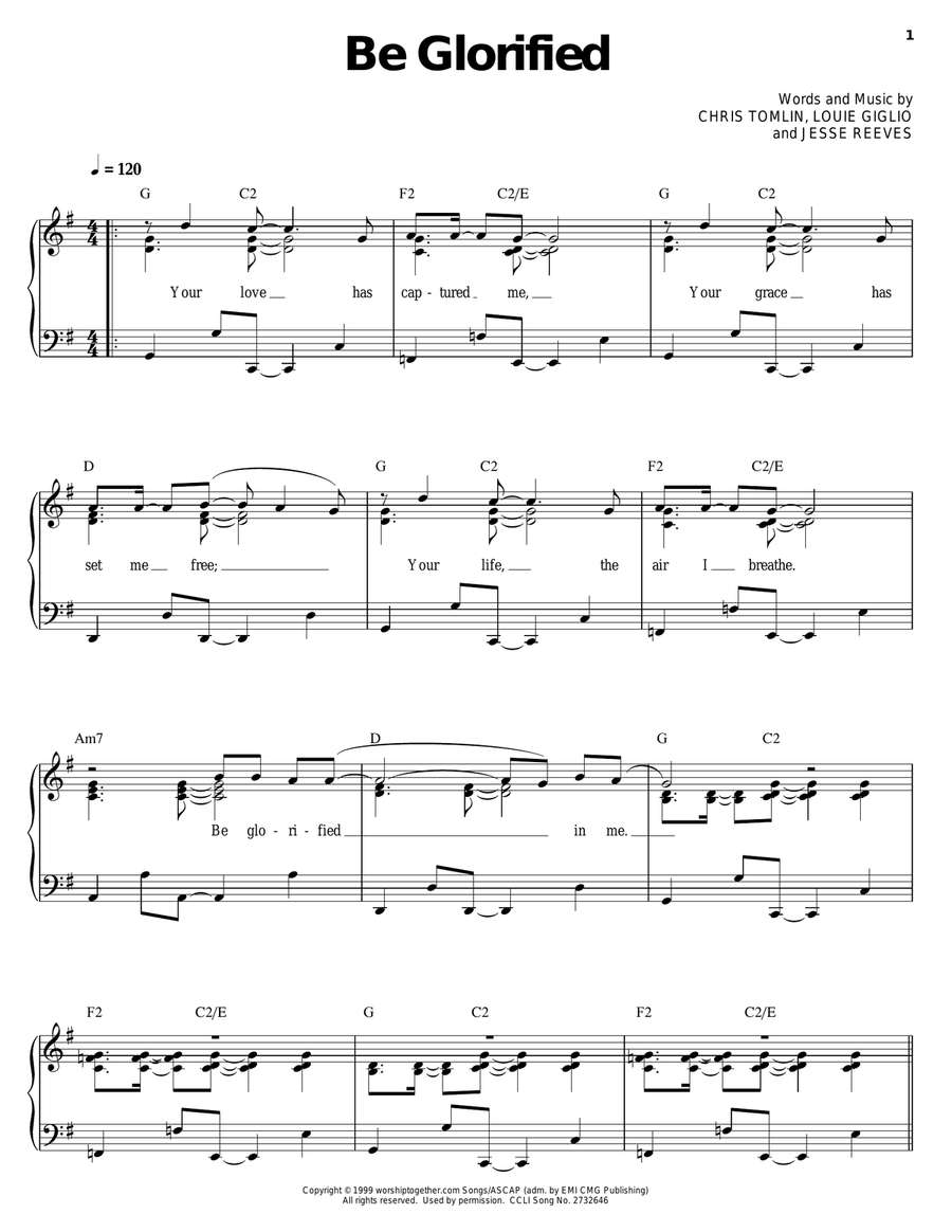 Be Glorified Piano, Vocal, Guitar scores gallery preview page 1